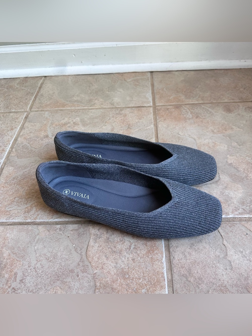 VIVAIA Margot 2.0 Square Toe Knitted Flats Gray Worn Once!